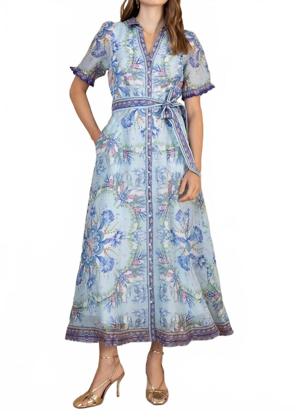 NEW HALE BOB cosette organza maxi dress in blue
